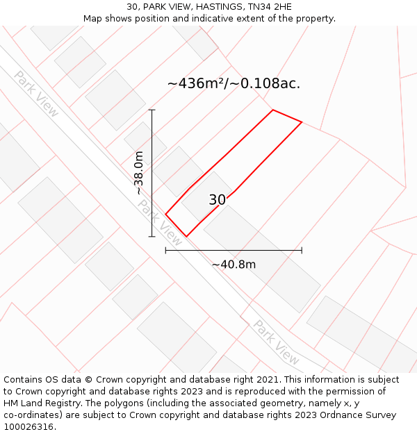 30, PARK VIEW, HASTINGS, TN34 2HE: Plot and title map