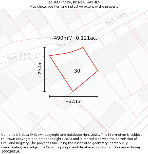 30, PARK VIEW, PINNER, HA5 4LN: Plot and title map