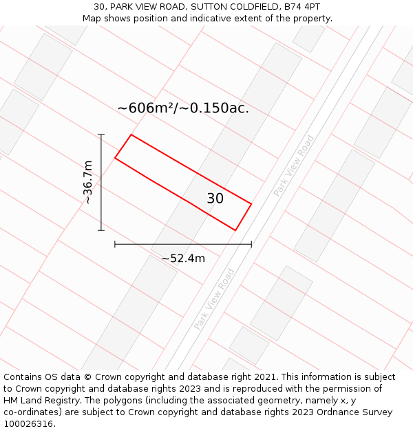30, PARK VIEW ROAD, SUTTON COLDFIELD, B74 4PT: Plot and title map
