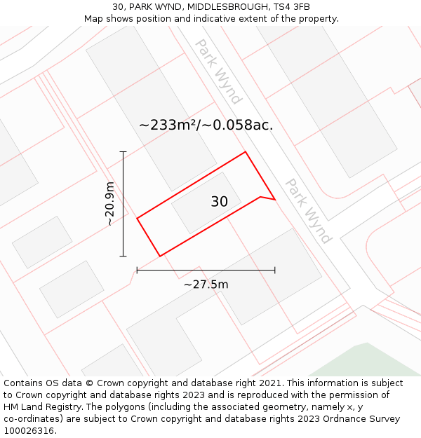 30, PARK WYND, MIDDLESBROUGH, TS4 3FB: Plot and title map