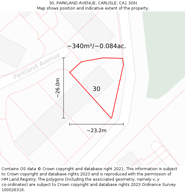 30, PARKLAND AVENUE, CARLISLE, CA1 3GN: Plot and title map