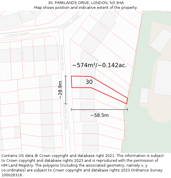 30, PARKLANDS DRIVE, LONDON, N3 3HA: Plot and title map