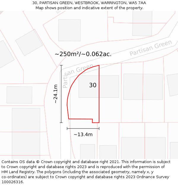 30, PARTISAN GREEN, WESTBROOK, WARRINGTON, WA5 7AA: Plot and title map