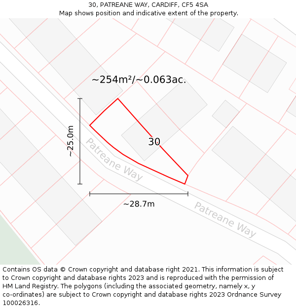 30, PATREANE WAY, CARDIFF, CF5 4SA: Plot and title map
