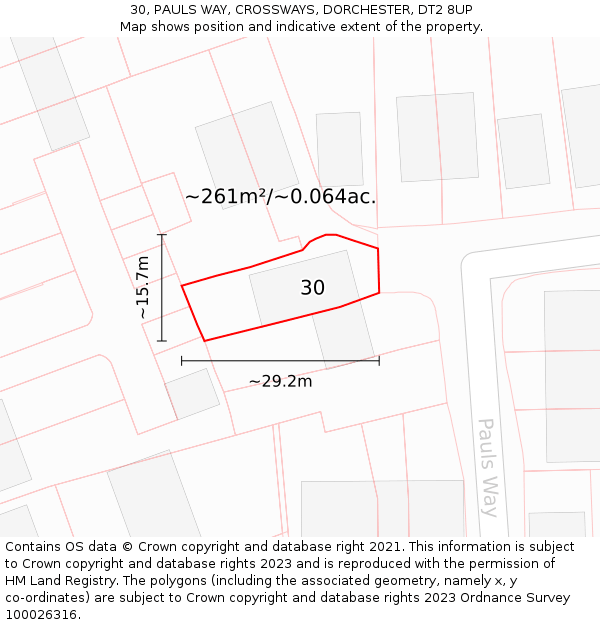 30, PAULS WAY, CROSSWAYS, DORCHESTER, DT2 8UP: Plot and title map