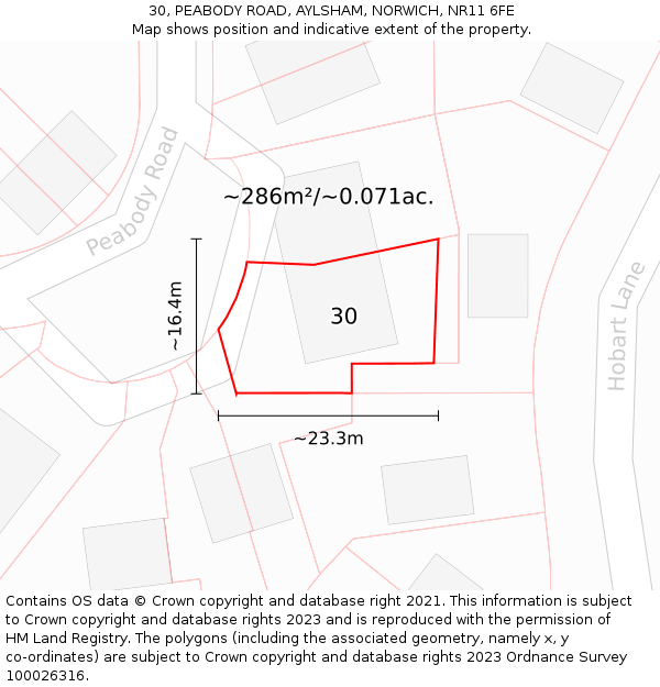30, PEABODY ROAD, AYLSHAM, NORWICH, NR11 6FE: Plot and title map