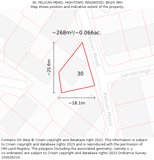 30, PELICAN MEAD, HIGHTOWN, RINGWOOD, BH24 3RH: Plot and title map