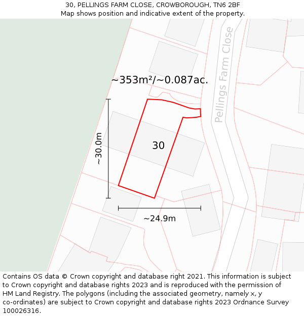 30, PELLINGS FARM CLOSE, CROWBOROUGH, TN6 2BF: Plot and title map