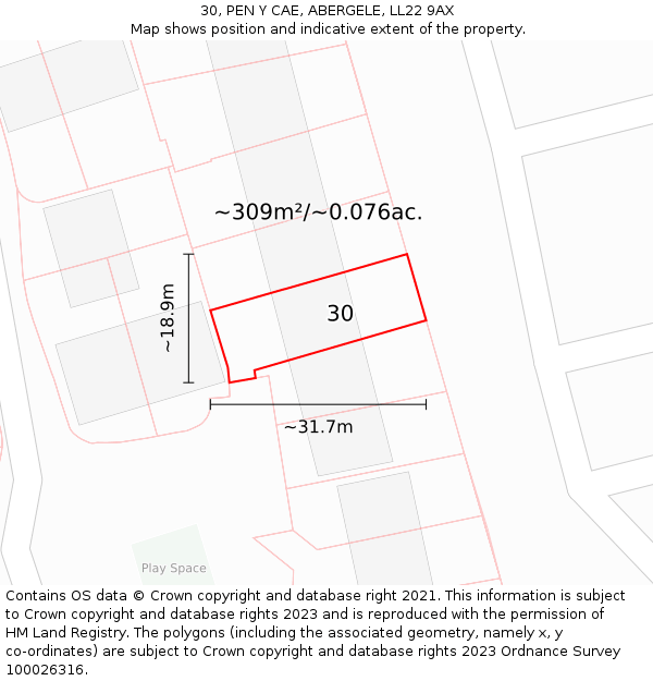 30, PEN Y CAE, ABERGELE, LL22 9AX: Plot and title map