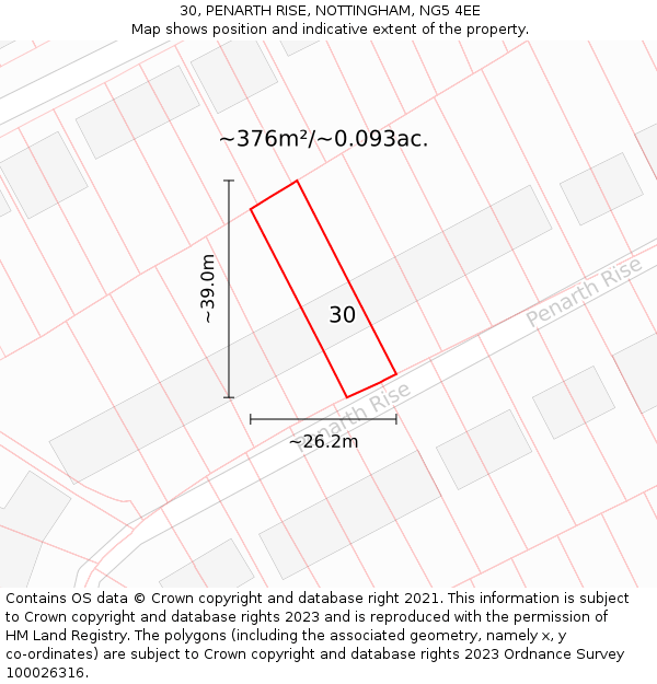 30, PENARTH RISE, NOTTINGHAM, NG5 4EE: Plot and title map