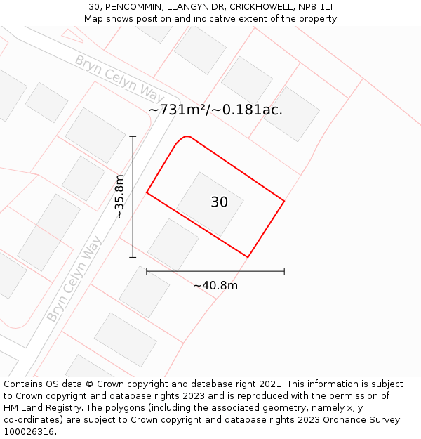 30, PENCOMMIN, LLANGYNIDR, CRICKHOWELL, NP8 1LT: Plot and title map