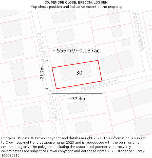 30, PENDRE CLOSE, BRECON, LD3 9EN: Plot and title map