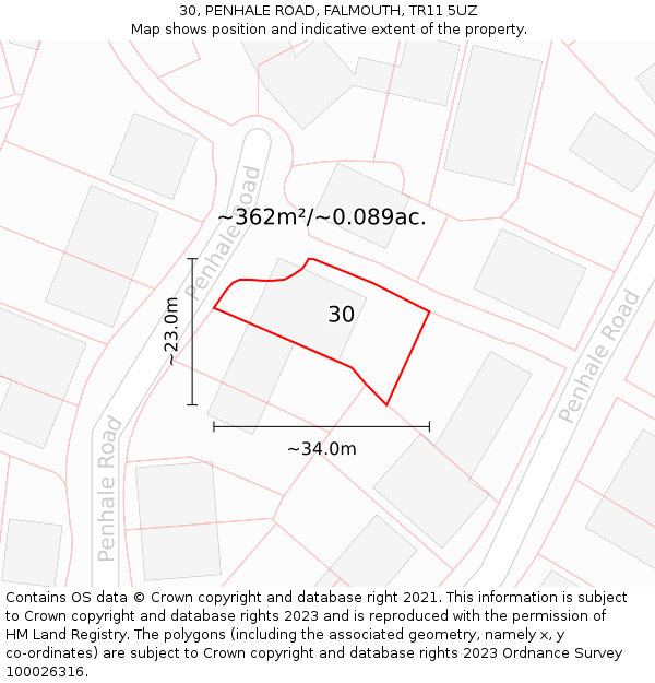 30, PENHALE ROAD, FALMOUTH, TR11 5UZ: Plot and title map