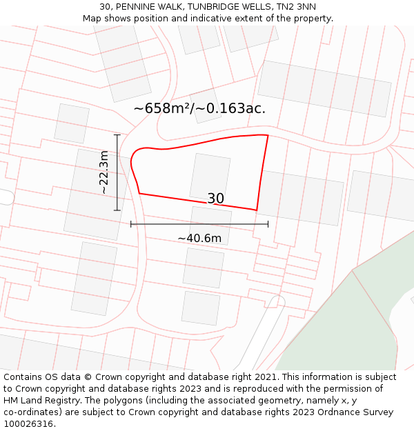 30, PENNINE WALK, TUNBRIDGE WELLS, TN2 3NN: Plot and title map