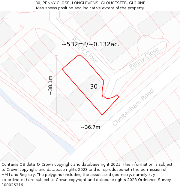 30, PENNY CLOSE, LONGLEVENS, GLOUCESTER, GL2 0NP: Plot and title map
