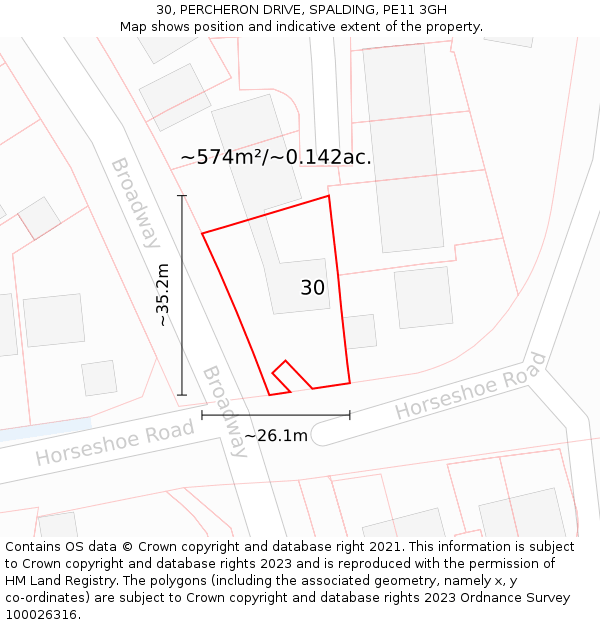 30, PERCHERON DRIVE, SPALDING, PE11 3GH: Plot and title map