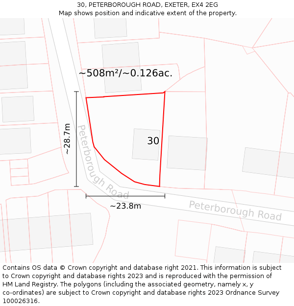 30, PETERBOROUGH ROAD, EXETER, EX4 2EG: Plot and title map