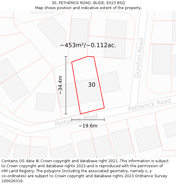 30, PETHERICK ROAD, BUDE, EX23 8SQ: Plot and title map