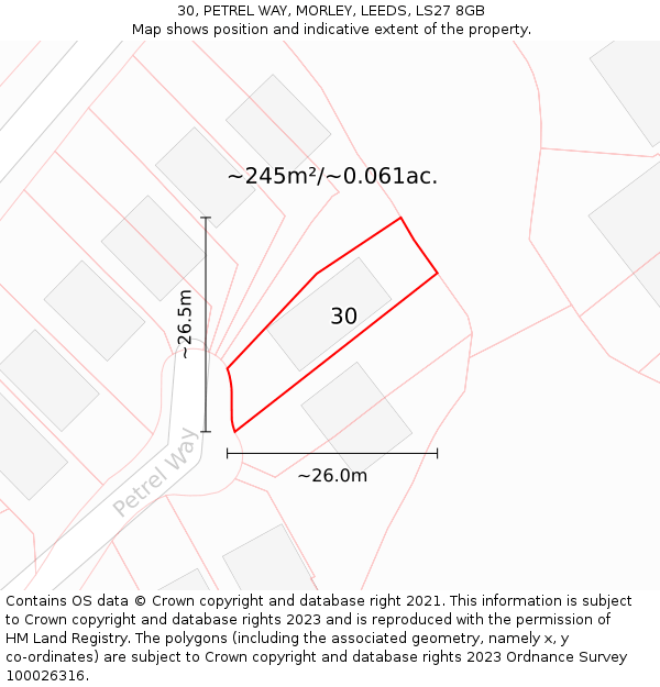 30, PETREL WAY, MORLEY, LEEDS, LS27 8GB: Plot and title map
