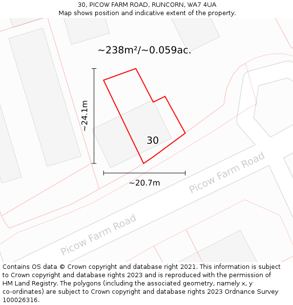 30, PICOW FARM ROAD, RUNCORN, WA7 4UA: Plot and title map