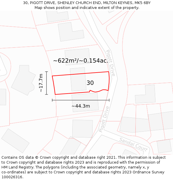 30, PIGOTT DRIVE, SHENLEY CHURCH END, MILTON KEYNES, MK5 6BY: Plot and title map