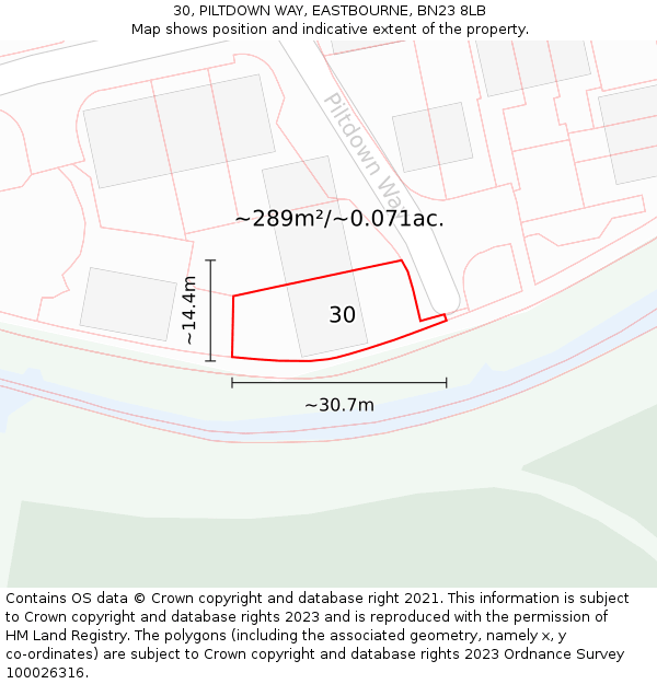 30, PILTDOWN WAY, EASTBOURNE, BN23 8LB: Plot and title map