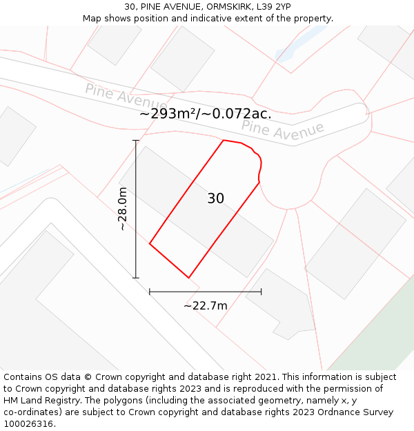 30, PINE AVENUE, ORMSKIRK, L39 2YP: Plot and title map