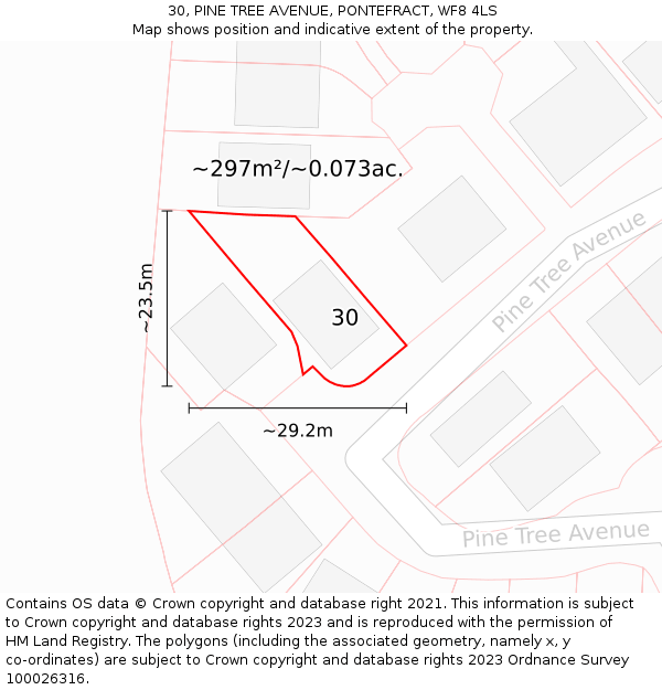 30, PINE TREE AVENUE, PONTEFRACT, WF8 4LS: Plot and title map