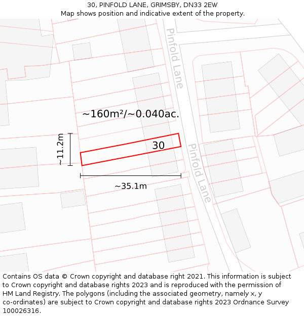 30, PINFOLD LANE, GRIMSBY, DN33 2EW: Plot and title map