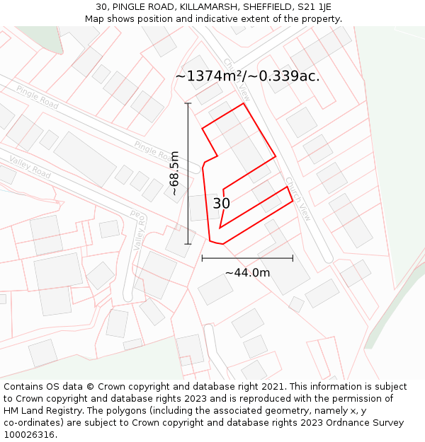 30, PINGLE ROAD, KILLAMARSH, SHEFFIELD, S21 1JE: Plot and title map