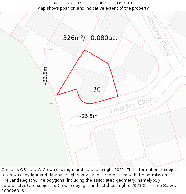30, PITLOCHRY CLOSE, BRISTOL, BS7 0TU: Plot and title map