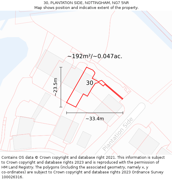 30, PLANTATION SIDE, NOTTINGHAM, NG7 5NR: Plot and title map