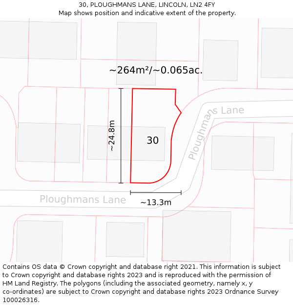 30, PLOUGHMANS LANE, LINCOLN, LN2 4FY: Plot and title map