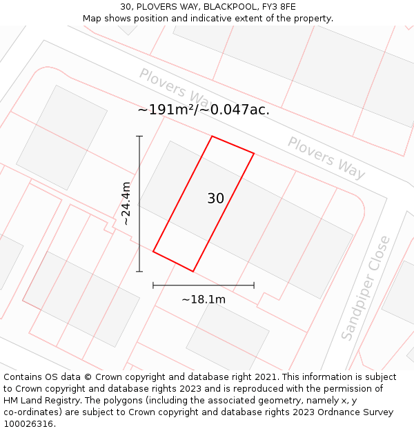 30, PLOVERS WAY, BLACKPOOL, FY3 8FE: Plot and title map