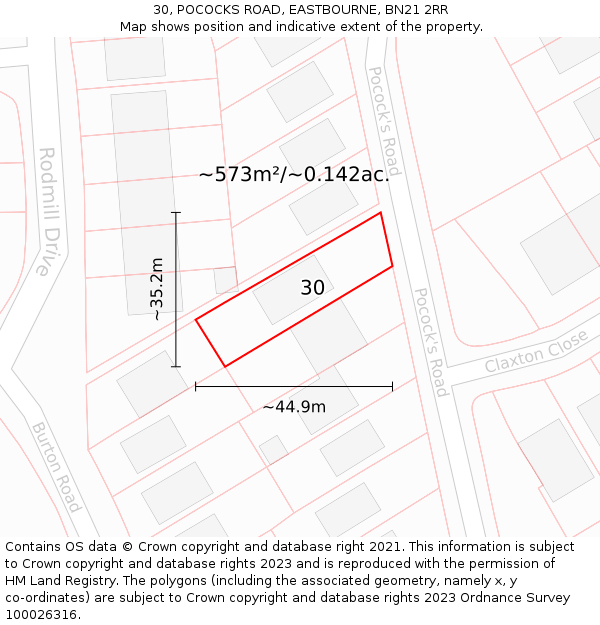 30, POCOCKS ROAD, EASTBOURNE, BN21 2RR: Plot and title map