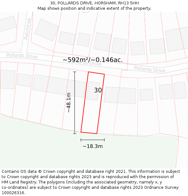 30, POLLARDS DRIVE, HORSHAM, RH13 5HH: Plot and title map