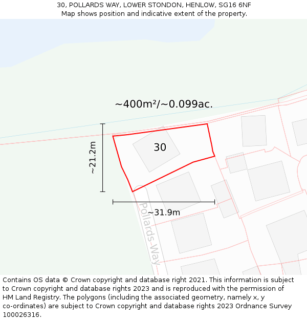 30, POLLARDS WAY, LOWER STONDON, HENLOW, SG16 6NF: Plot and title map