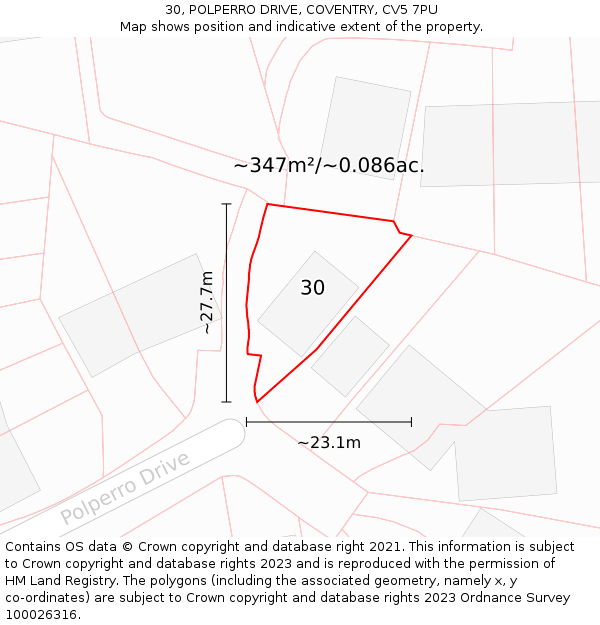 30, POLPERRO DRIVE, COVENTRY, CV5 7PU: Plot and title map