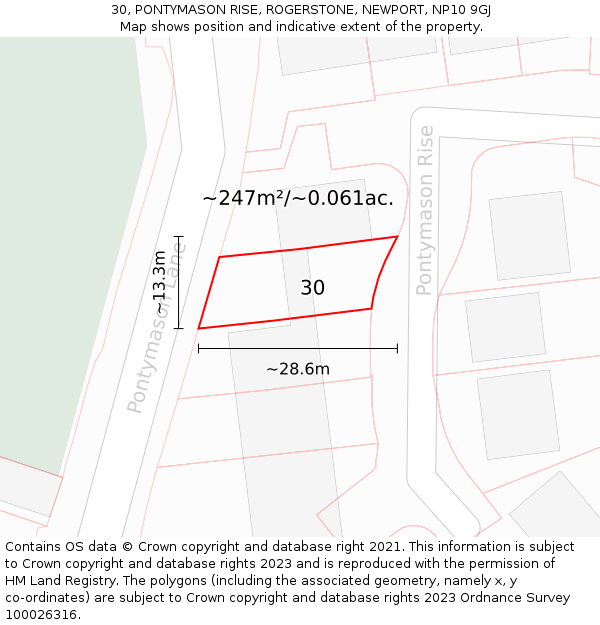 30, PONTYMASON RISE, ROGERSTONE, NEWPORT, NP10 9GJ: Plot and title map