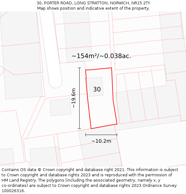 30, PORTER ROAD, LONG STRATTON, NORWICH, NR15 2TY: Plot and title map