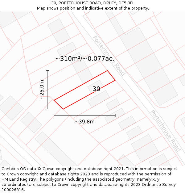 30, PORTERHOUSE ROAD, RIPLEY, DE5 3FL: Plot and title map