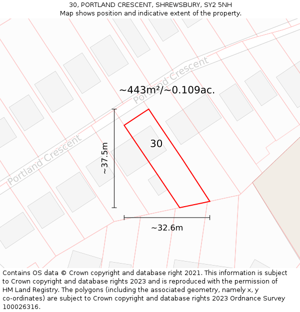 30, PORTLAND CRESCENT, SHREWSBURY, SY2 5NH: Plot and title map