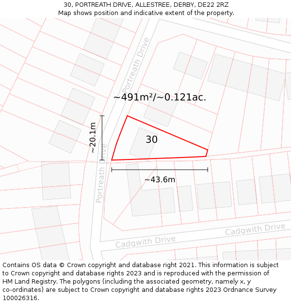 30, PORTREATH DRIVE, ALLESTREE, DERBY, DE22 2RZ: Plot and title map