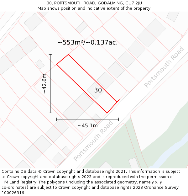 30, PORTSMOUTH ROAD, GODALMING, GU7 2JU: Plot and title map