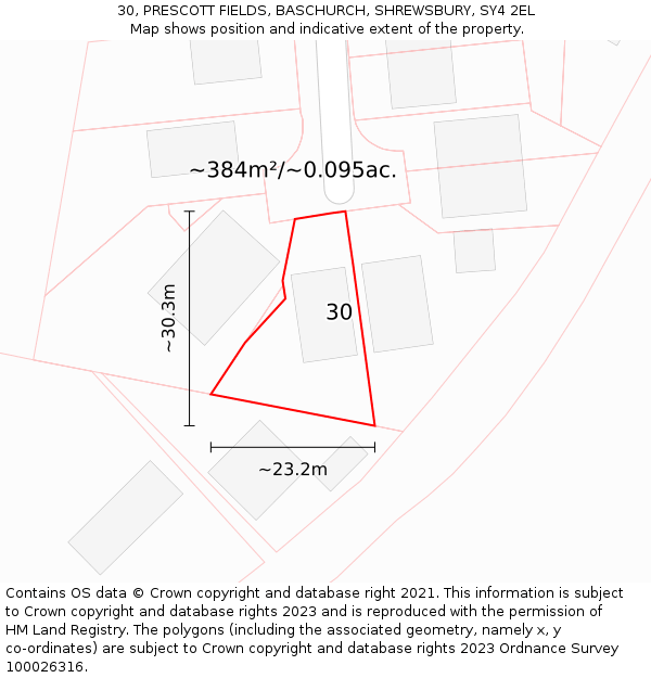 30, PRESCOTT FIELDS, BASCHURCH, SHREWSBURY, SY4 2EL: Plot and title map
