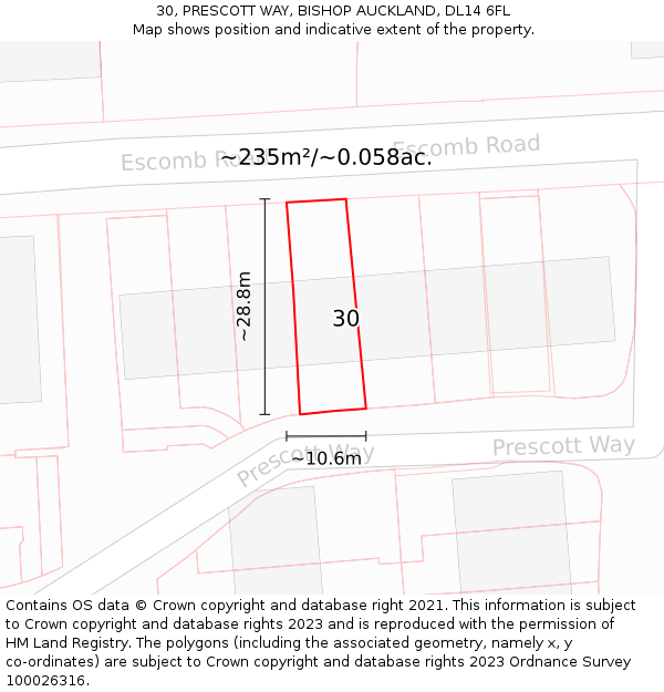 30, PRESCOTT WAY, BISHOP AUCKLAND, DL14 6FL: Plot and title map