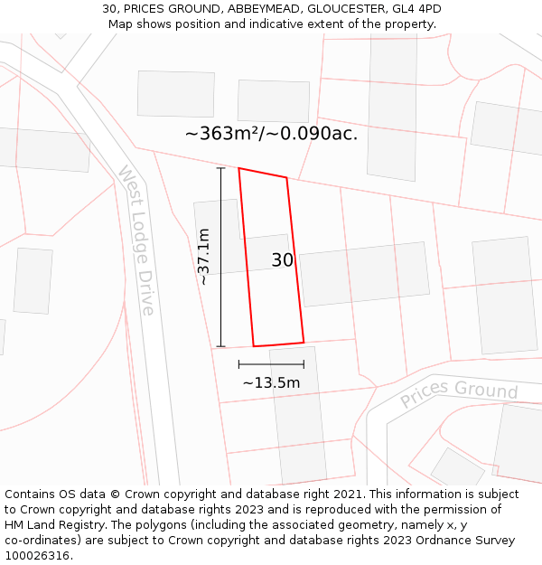 30, PRICES GROUND, ABBEYMEAD, GLOUCESTER, GL4 4PD: Plot and title map