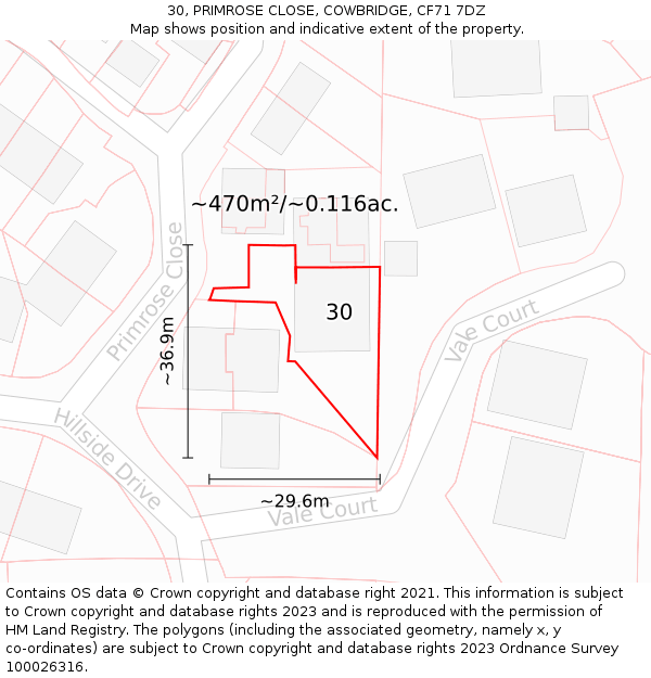 30, PRIMROSE CLOSE, COWBRIDGE, CF71 7DZ: Plot and title map