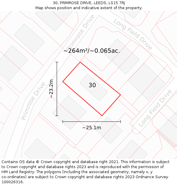 30, PRIMROSE DRIVE, LEEDS, LS15 7RJ: Plot and title map