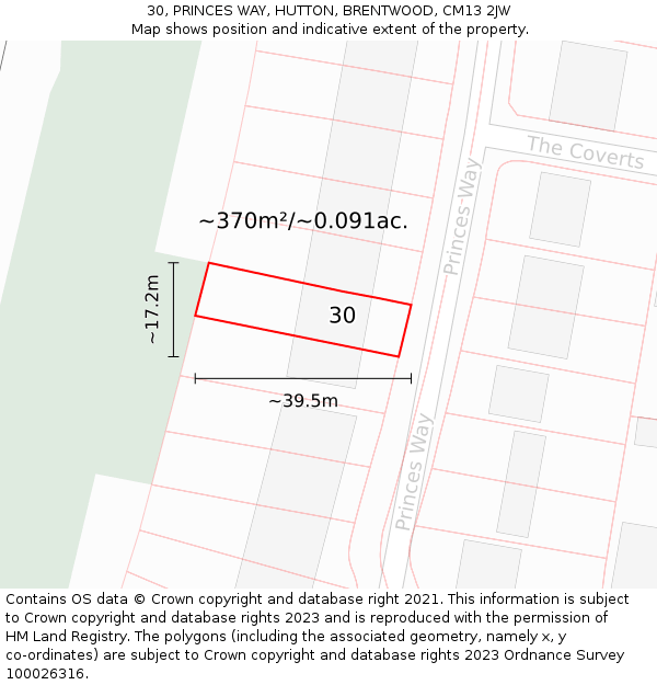 30, PRINCES WAY, HUTTON, BRENTWOOD, CM13 2JW: Plot and title map